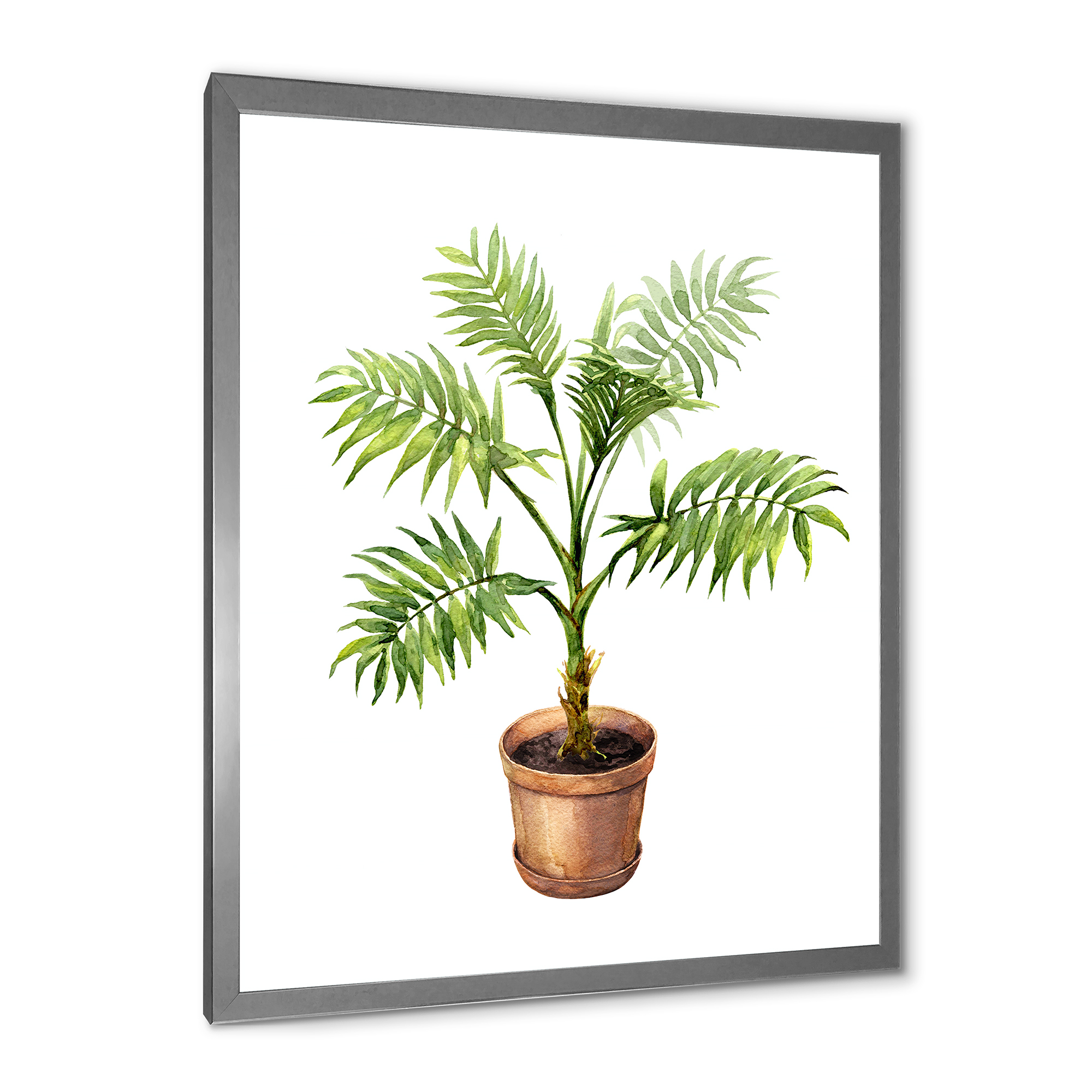 Designart 'Palm Plant In Clay Flowerpot' Traditional Framed Art Print