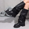 thumbnail image 4 of Vimisaoi Slouchy Boots for Women Mid Calf Boots Platform Boot Knee High Boot Lug Sole Pull On Round Toe Outdoor Winter Party Fashionable Shark Ruched Boots Foldover&nbsp;Boots, 4 of 6