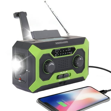 Emergency Weather Radio, Solar Hand Crank Dynamo AM/FM/NOAA Radio Portable with Adjustable Flashlight Kit, SOS Alarm, Reading Lamp, Headphone Audio, Built-in 4000mAh USB Power Bank for Cellphone