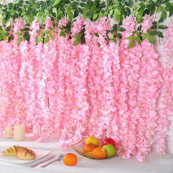 Artificial White Wisteria Hanging Flower 4.59Ft / 55inch Bushy Silk Wisteria Vine Garland for Wedding Party Garden Outdoor Greenery Home Wall Decor (Pack of 6)