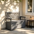 thumbnail image 3 of Outdoor Wooden Storage Bench with Armrests and Backrest, Deck Box with Removable Waterproof Liner for Patio Garden, Gray, 3 of 8