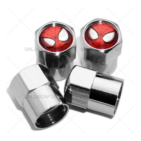 4pcs Hex Spiderman Car Wheels Tire Air Valve Caps Stem Dust Cover Decor Silver