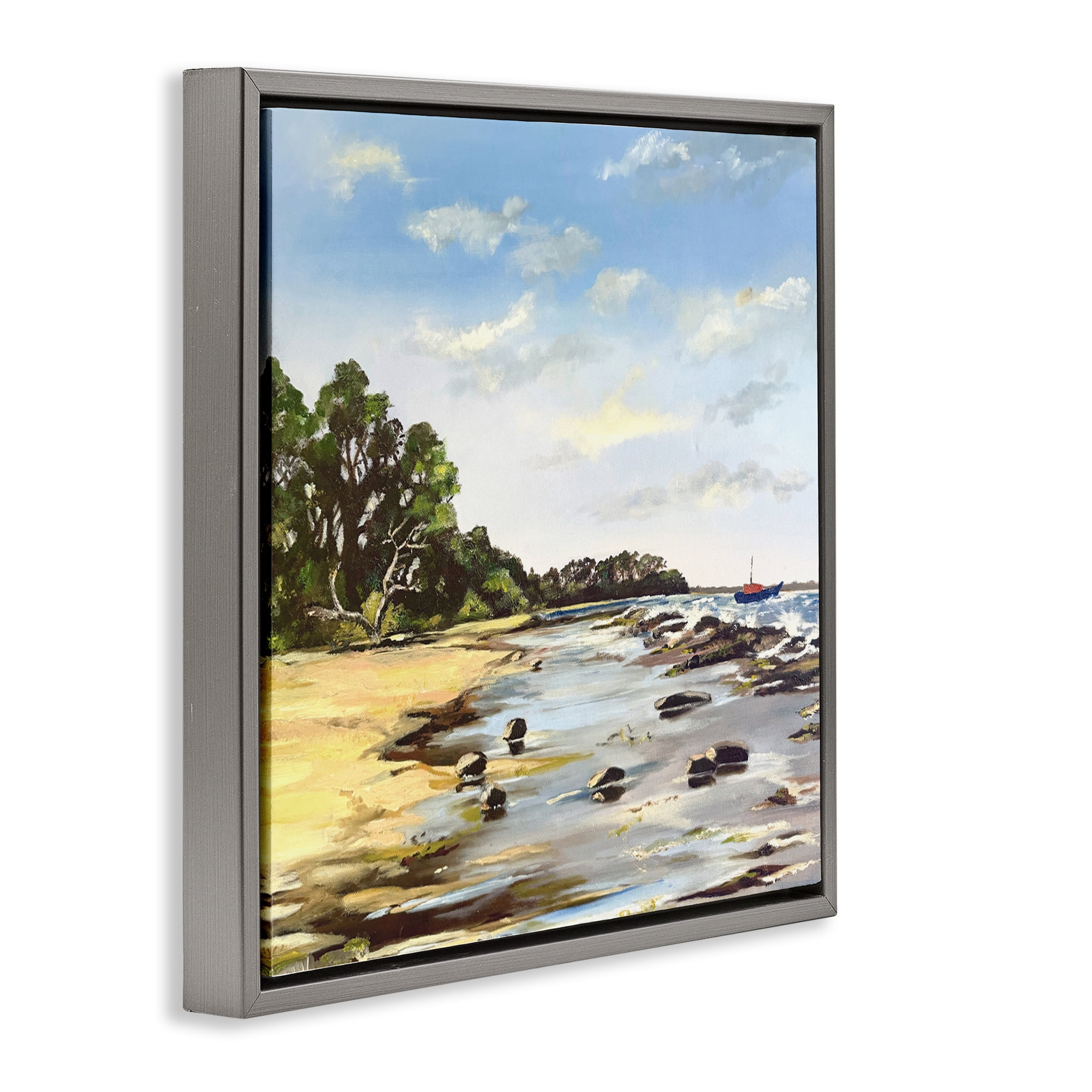 Low Tide Seascape Gray Framed Floater Canvas Wall Art, design by Patricia Reynolds