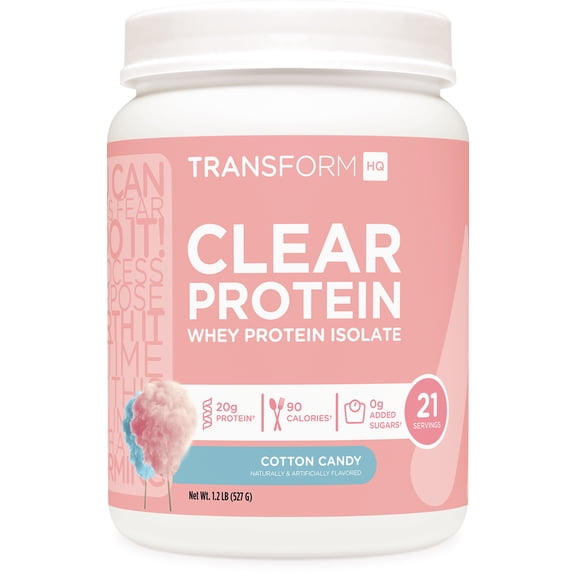 TransformHQ Clear Protein Powder (Cotton Candy) 21 Servings - Whey Protein Isolate, 20g of Protein, 90 Calories, 0g Added Sugars