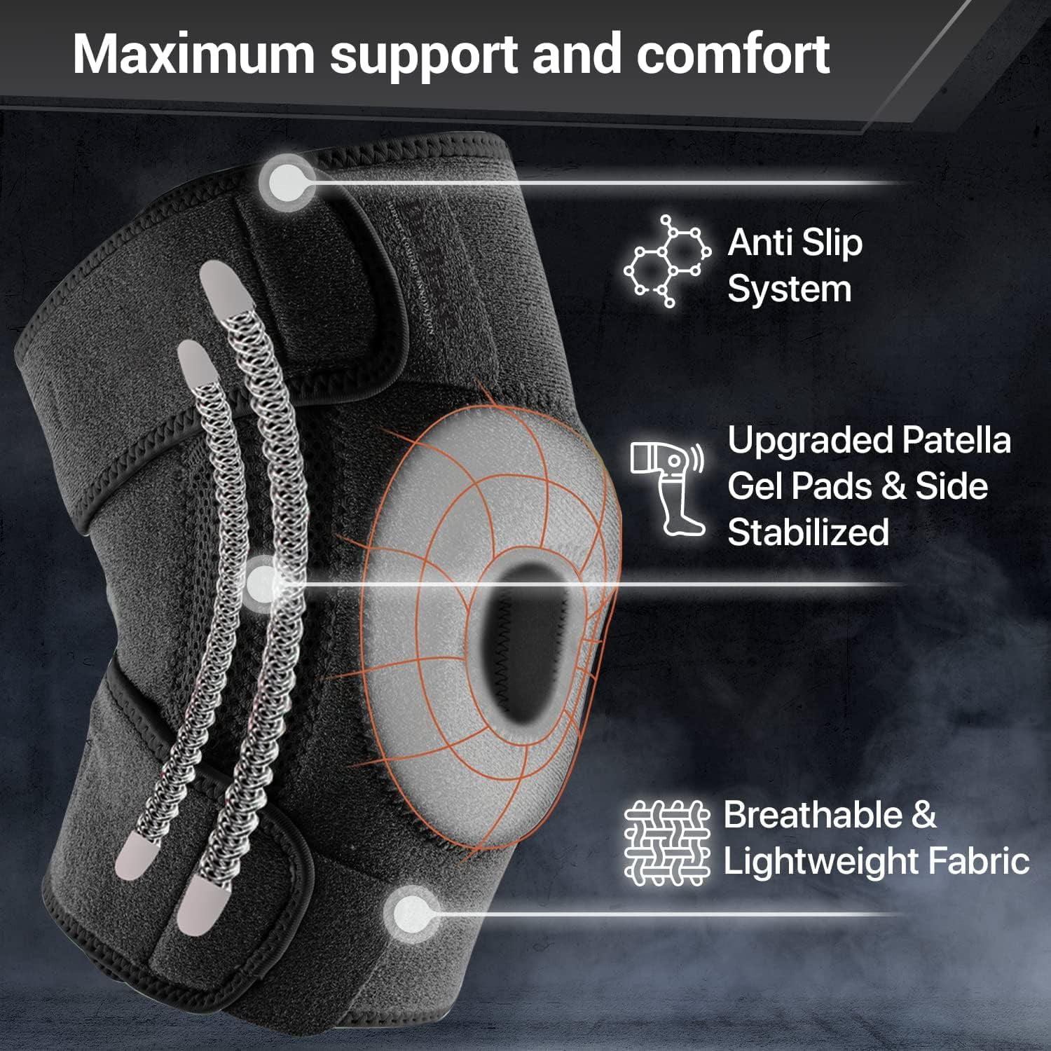 DR. BRACE Compression Knee Brace with Side Stabilizers & Patella Gel Pads, Knee Support for Knee Pain, Running & Sports, Men & Women (Pluto, X-Large)