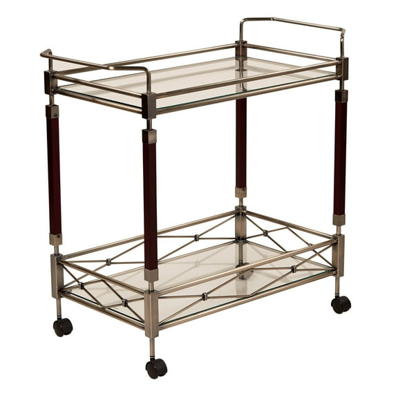Serving Cart with Tiered Shelves - Mobile Bar Cart, Antique Metal & Wood Storage Cart, Home Decor