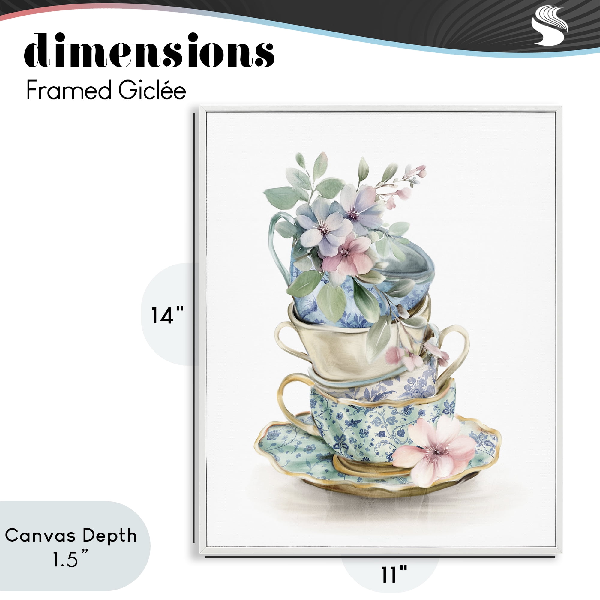 Stupell Industries Floral Teacup Chinoiserie White Framed Giclee Art, design by Kim Allen