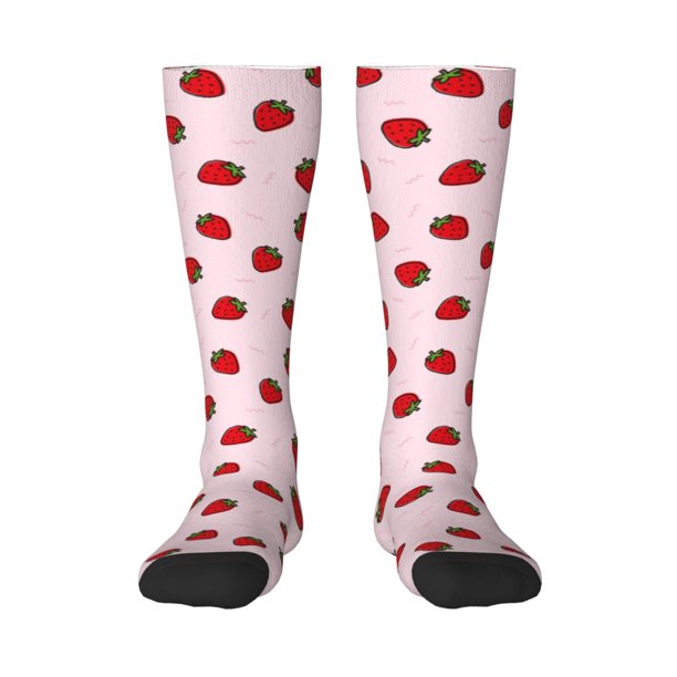 Fotbe Strawberry Calcetas Divertidas Estampadas para Hombre y Mujer, Calcetas de Algodón hasta la Rodilla para Caminar, Correr, Enfermería y Embarazo