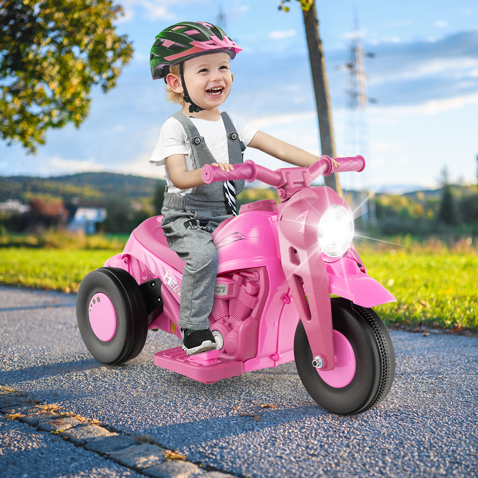 Costway 6V Kids Bubble Car Electric Ride on Motorcycle with Music Button & LED Headlight Pink
