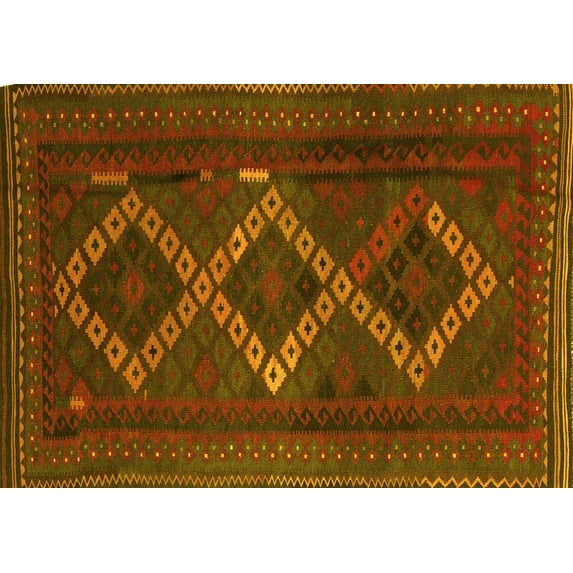 Ahgly Company Machine Washable Indoor Rectangle Persian Yellow Traditional Area Rugs, 5' x 8'