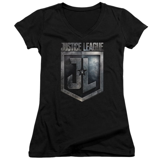 Justice League Movie Shield Logo Junior Women's T-Shirt V-Neck Black