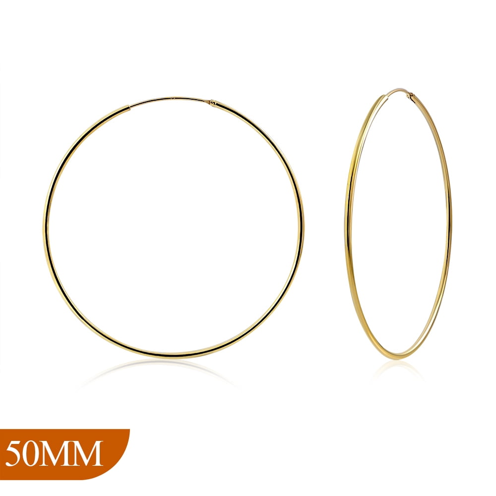 My Daily Styles 925 Sterling Silver Hoop Earrings for Women Lightweight Endless Silver Thin Hoops 50MM 2" Inch (Yellow)