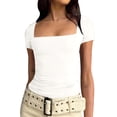 thumbnail image 2 of ByworldtasicNo Boundaries Women's Square Neck Short Sleeve Y2k Tops Basic Slim Fit Going Out T Shirt, 2 of 6