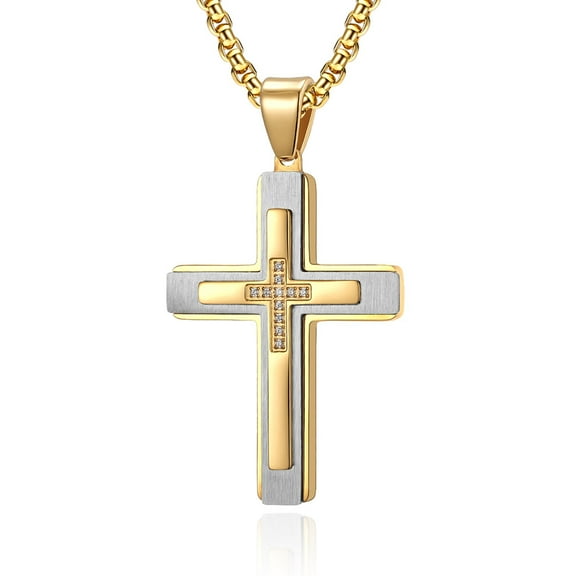 Metaljc Stainless Steel Cross Necklace for Men, Religious Fashion Jewelry Gifts 24 In