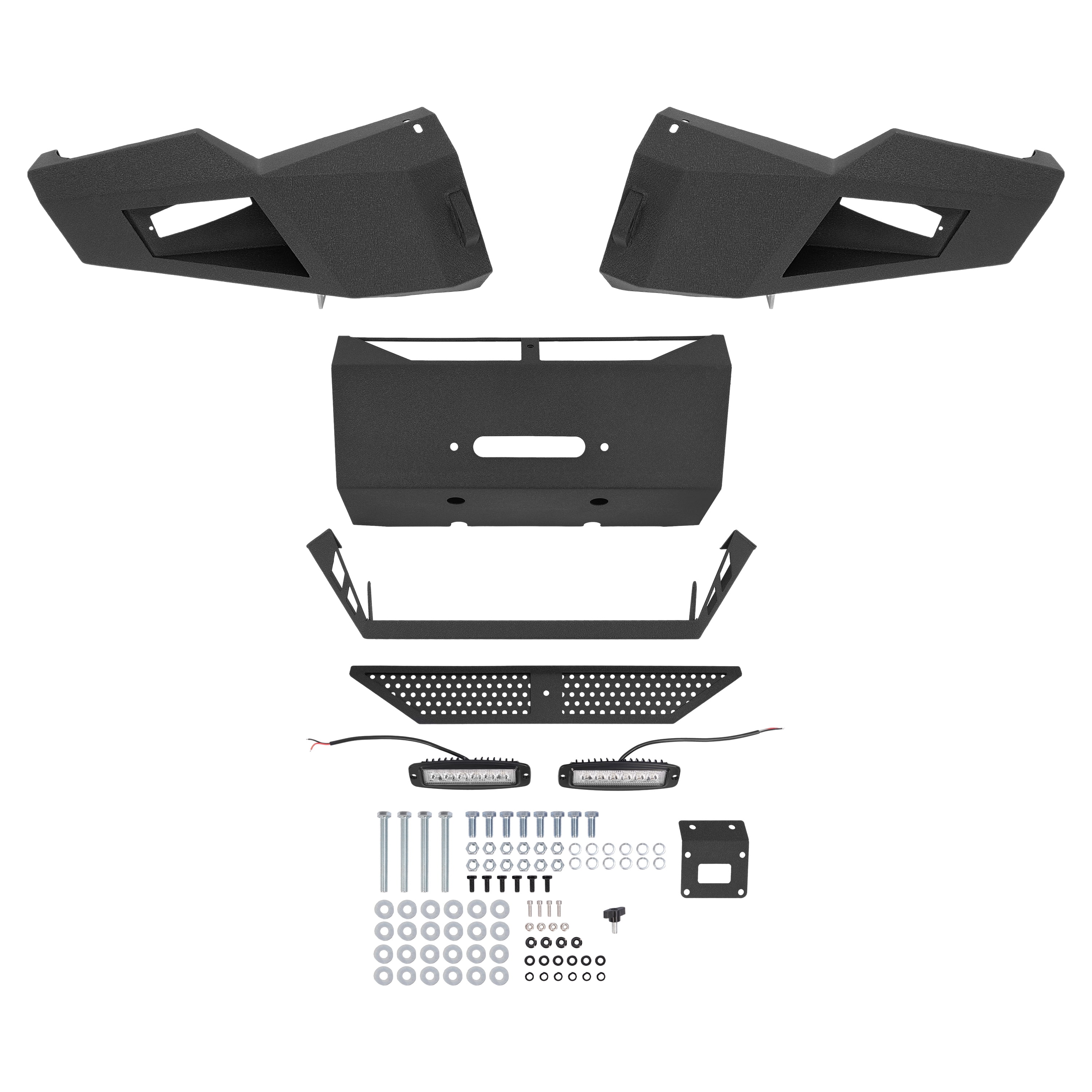 KOJEM Front Bumper, Fit for 2003 2004 2005 Dodge Ram 2500 3500 w/Winch Plate + LED Lights