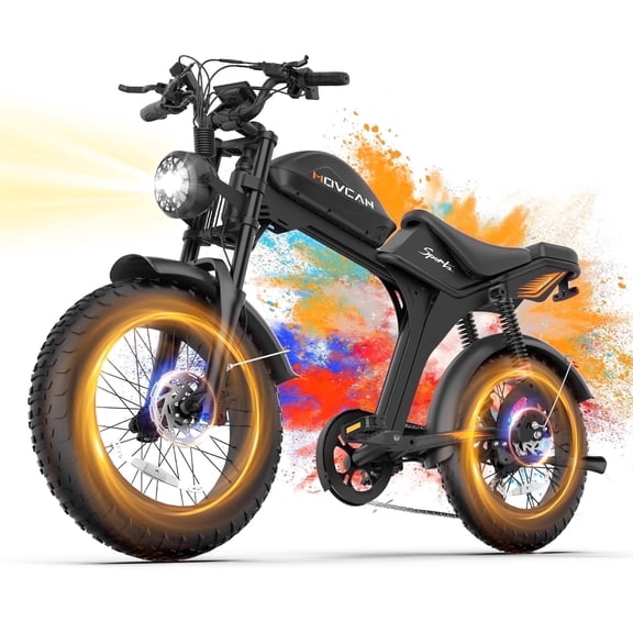 Movcan V70 Electric Bike for Adults, 750W 28MPH Electric Mountain Bike, 52V 23.4Ah, 20" Fat Tire, Full Suspension, Hydraulic Disc Brakes, UL2849 Certified