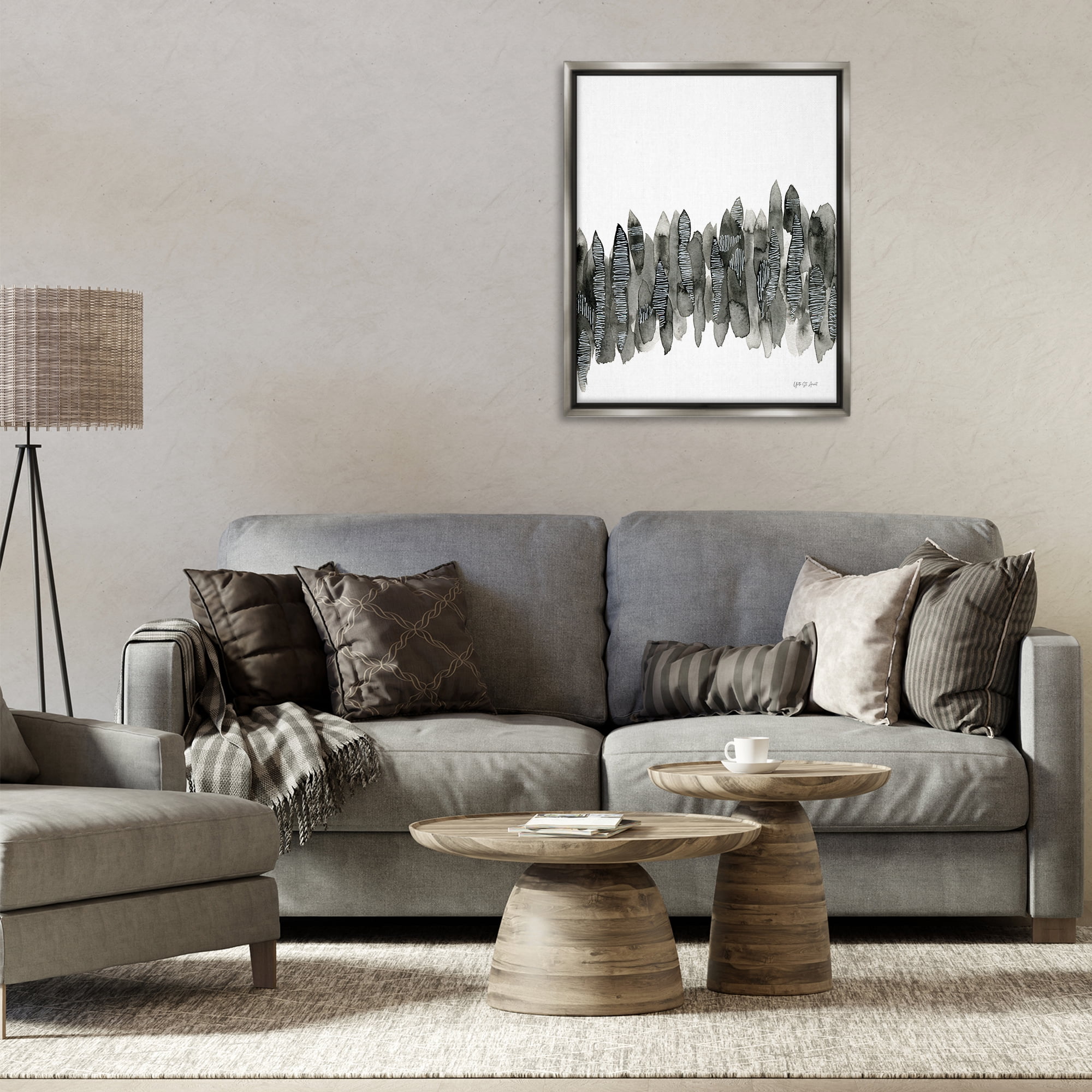 Stupell Industries Kindling Abstract Nature Abstract Painting Gray Floater Framed Canvas Art Print Wall Art, 25 x 31