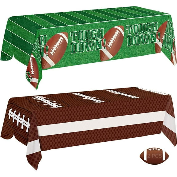 2-Pack Disposable Football Plastic Tablecloth Set - Waterproof & Oilproof, Each 54" x 108" - Touchdown Field Design for Game Day, Tailgate, Super Bowl, Birthday Party Decorations