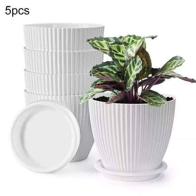 5Pack 6Inch Plant Pots Plastic Flower Pots Modern Flower Pots for Indoor Outdoor