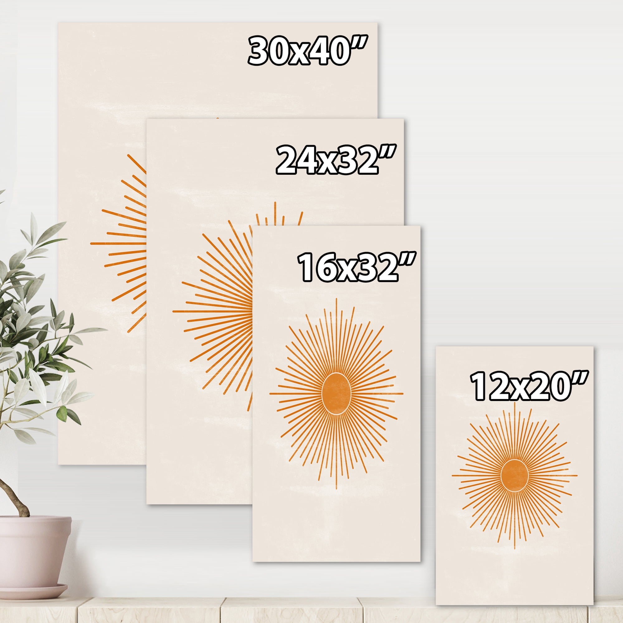 Designart ' Orange Sun Print On Beige II ' Modern Canvas Wall Art Print