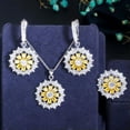 thumbnail image 4 of Trendy Royal Blue Zirconia 3pcs Round Sun Flower Women Party Fashion Jewelry Set, 4 of 6