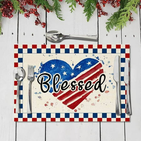 

TANGNADE Independence day 4Th Of July Decor Table Runner Star Placemats American Flag Patriotic Decorative Placemats For Dinner Parties