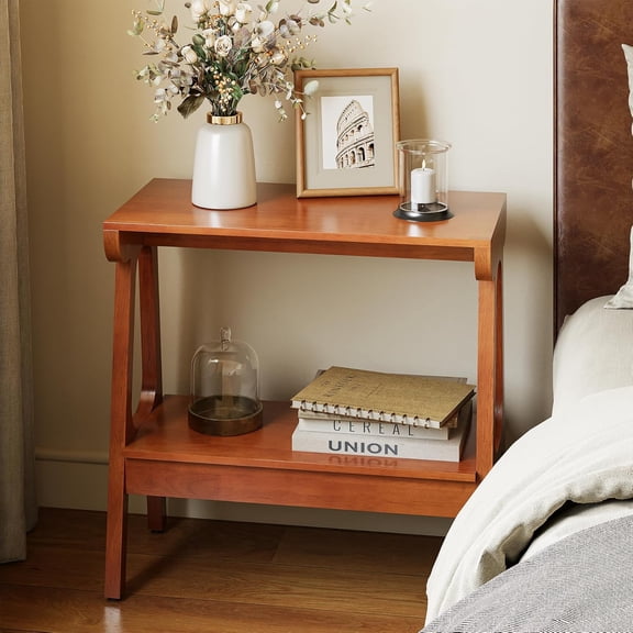 Tribesigns Solid Wood End Table with Storage Shelf, Narrow 2-Tier Side Table for Small Spaces for Living Room and Bedroom, Dark Brown