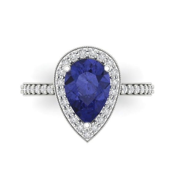 Halo Engagement Ring for Women - 2.36ct Simulated Tanzanite in 18K White Gold Promise Ring