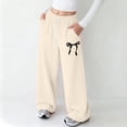 thumbnail image 2 of mgoYE Cute Sweatpants for Teen Girls Bowknot Baggy Sweat Pants Elastic High Waist Wide Leg Lounge Athletic Pants(Beige,5-6 Years), 2 of 4