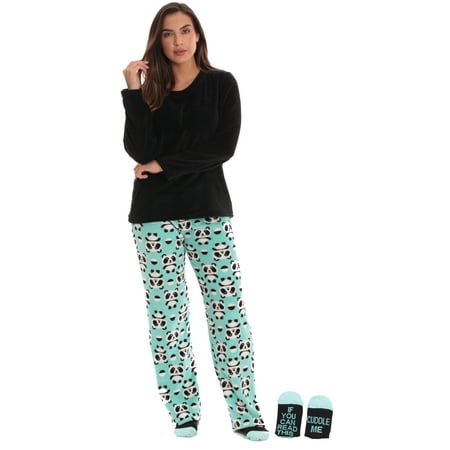 

Just Love Plush Women’s Pajama Pant Set with Matching Socks with Sayings (Green Panda Jam 3X)