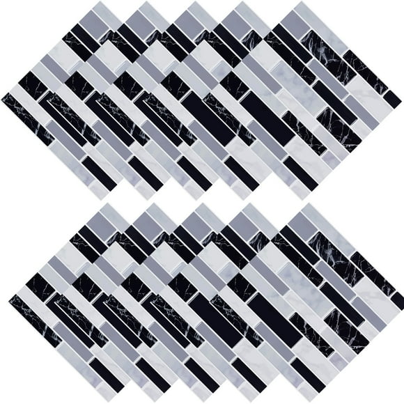 Peel and Stick Backsplash 10 Sheet Black White and Grey Subway Wall Tiles Waterproof Back Splashes Backsplash Tile for Kitchen Wall Peel and Stick Backsplash Tile for Bathroom Fireplace 6"x6"
