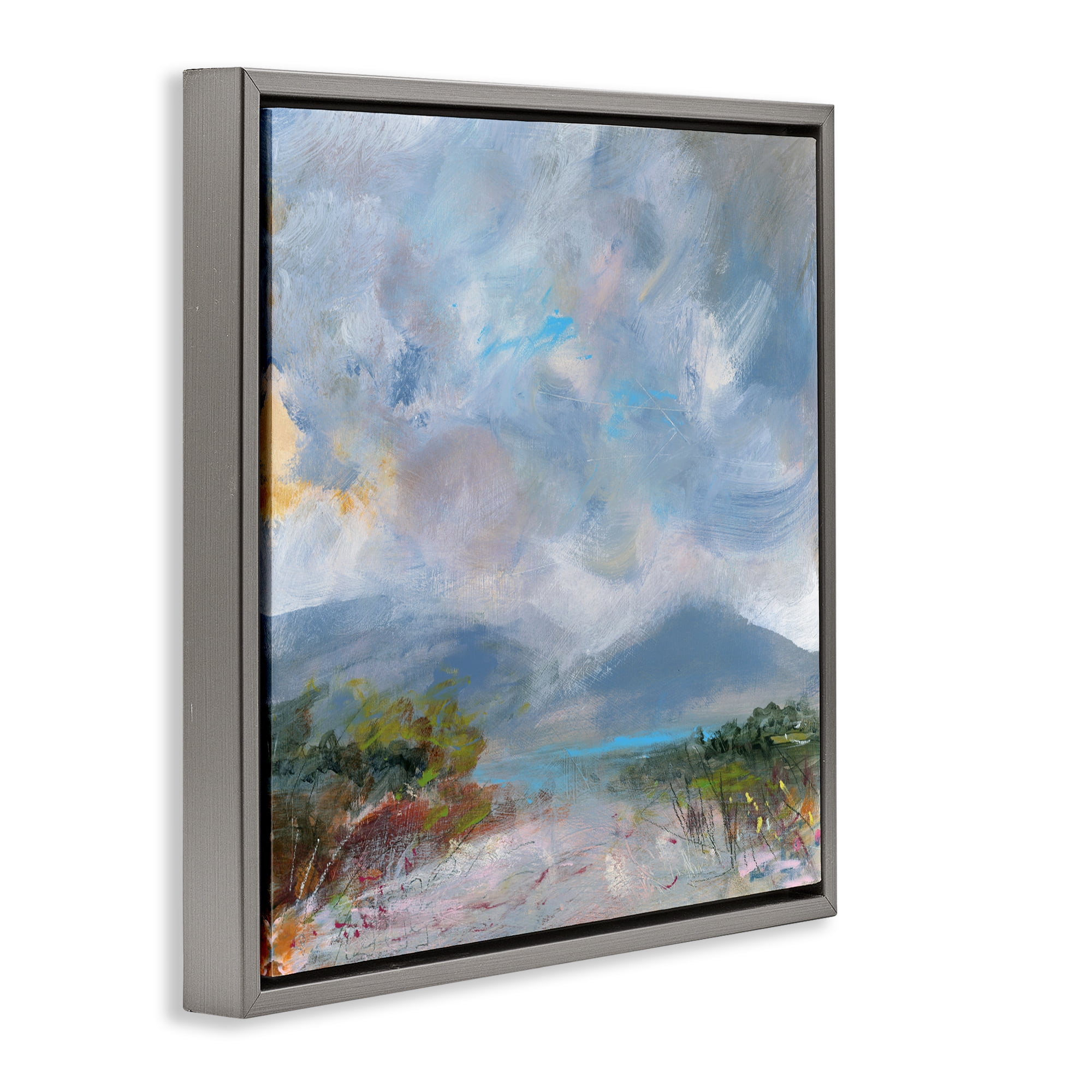Stupell Industries Expressive Mountain Mists Gray Framed Floater Canvas Wall Art, design by Leslie Birch