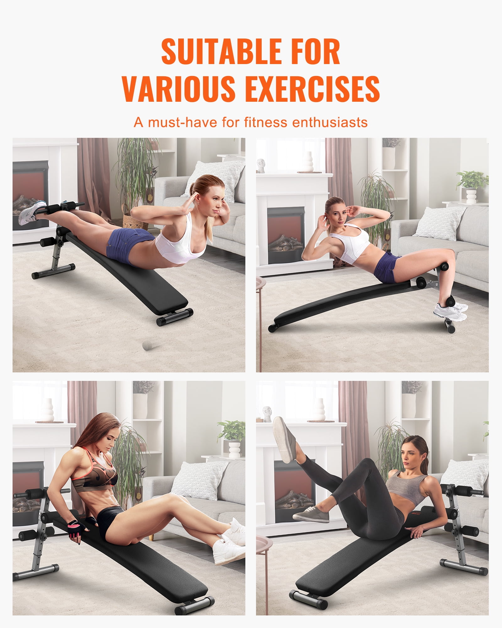 VEVOR Sit Up Bench, Folding Curved Decline Ab Bench, with 5 Adjustable Height Settings, Heavy-Duty Steel, Non-Slip Design, 500 Lbs Capacity for Home Gym Workouts, Strength Training, Full Body Muscles