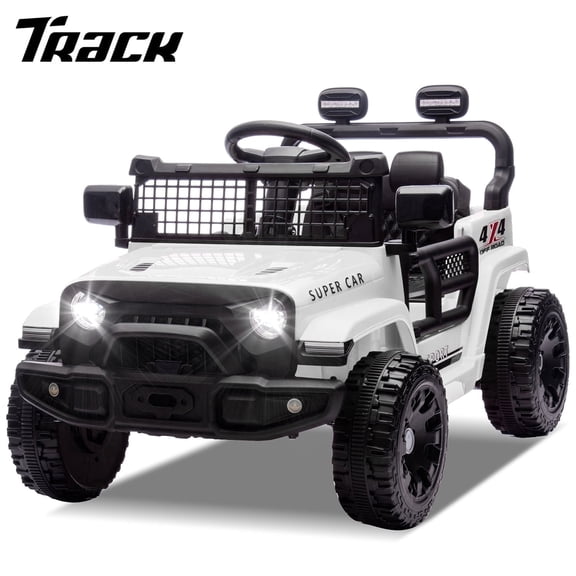 Track Seven 24V Kids Ride on Truck, 2WD Electric Car with Remote Control, Four-Wheel Suspension, Power Display, Bluetooth, MP3 Player, LED Lights, Kids Ride on Toy Car for Boys Girls Aged 3 , White