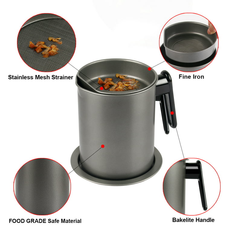 Chihee Grease Container Stainless Steel Bacon Grease Saver with Fine Mesh  Strainer 2L / 67.6 fl oz