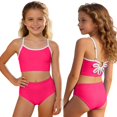 thumbnail image 3 of Shadoumai Girls Swimsuit Contrast Trim Tankini Swimsuit Solid Color 2 Piece Teen Bathing Suit Modest Swimwear+Drawstring 9-, 3 of 7