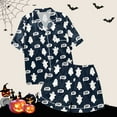 thumbnail image 2 of Halloween Womens Pajama Sets Weightless Cloud Like Ghost Graphic Button Down Short Sleeve Shirts and Shorts 2 Piece Nightwear Relaxed Fit Cute Pj Set, 2 of 7
