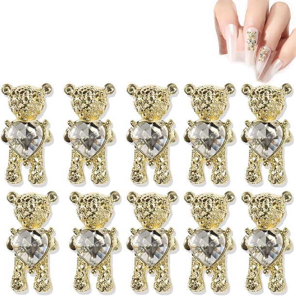 Decoración De Uñas De Oso, Dijes De Joyería De Uñas De Metal 3D, Accesorios De Arte De Uñas De Cristal Para Mujeres Y Niñas 10 Piezas Sweethay CE008012-02