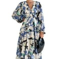 thumbnail image 6 of Coduop Women Floral Print Long Dress V-Neck Long Sleeve Bohemian Dress Casual Beach Party Dress, 6 of 9