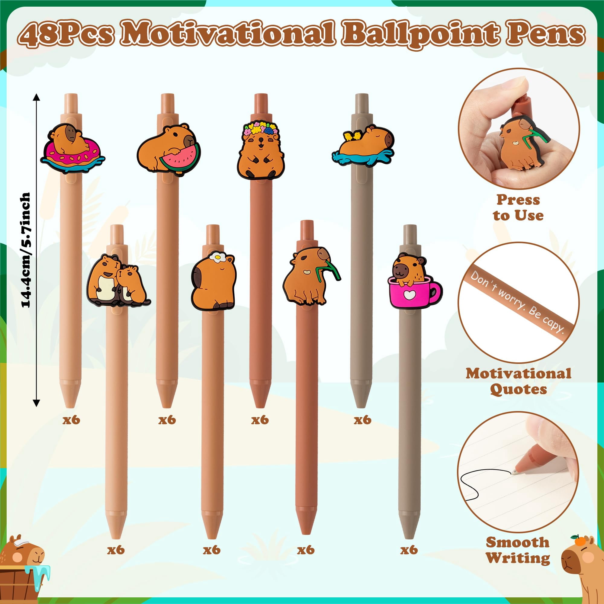 Capybara Motivational Gifts Bulk - 12 Set Capybara Ballpoint Pens Keychains Bookmarks, Funny Classroom Rewards Student Teacher Employees Coworker Appreciation Gifts Inspirational Party Favors