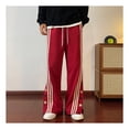 thumbnail image 4 of Pantalones con botones laterales para hombre Pantalones con botones a presión divididos a rayas sueltos informales de moda para otoño Rojo XL, 4 of 8