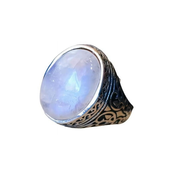 Rainbow Moonstone Mens Ring, Natural Blue Fire Rainbow Moonstone, Silver Jewelry, 925 Silver Ring, Birthday Gift, Heavy Mens Ring, Arabic Design, Ottoman Style Ring, Christmas, Turkey Mens Signet Ring