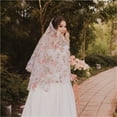 thumbnail image 6 of Floral Pink Flowers Embroidered Wedding Veil, Princess Short Face Blusher, 1-Layer Bridal Veil, 6 of 6