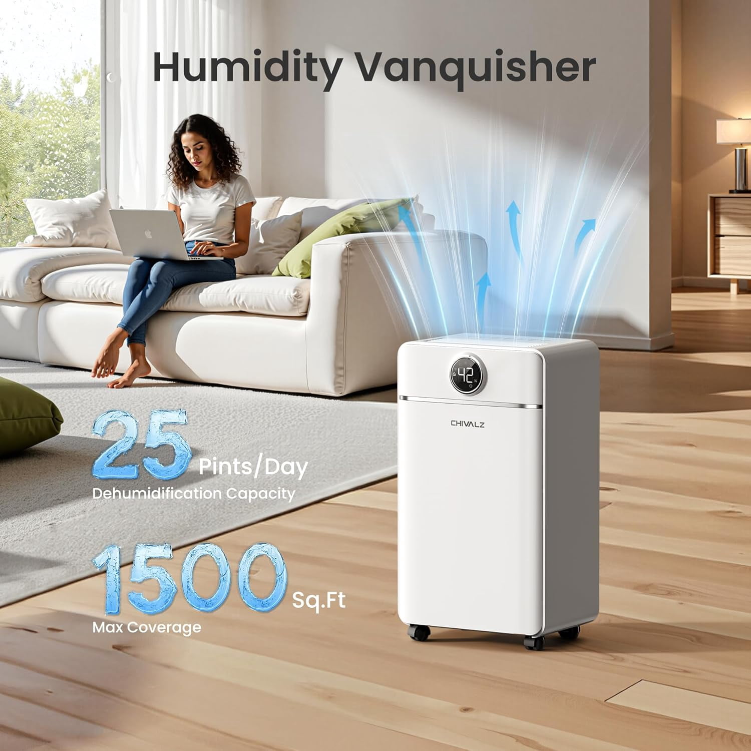 1500 Sq.Ft Dehumidifier for Basement with Drain Hose Max 25 Pints, Dehumidifiers for Home, Bedroom, Bathroom, Quiet, Intelligent Humidity Control, 3 Modes, 24H Timer, White 1Pack