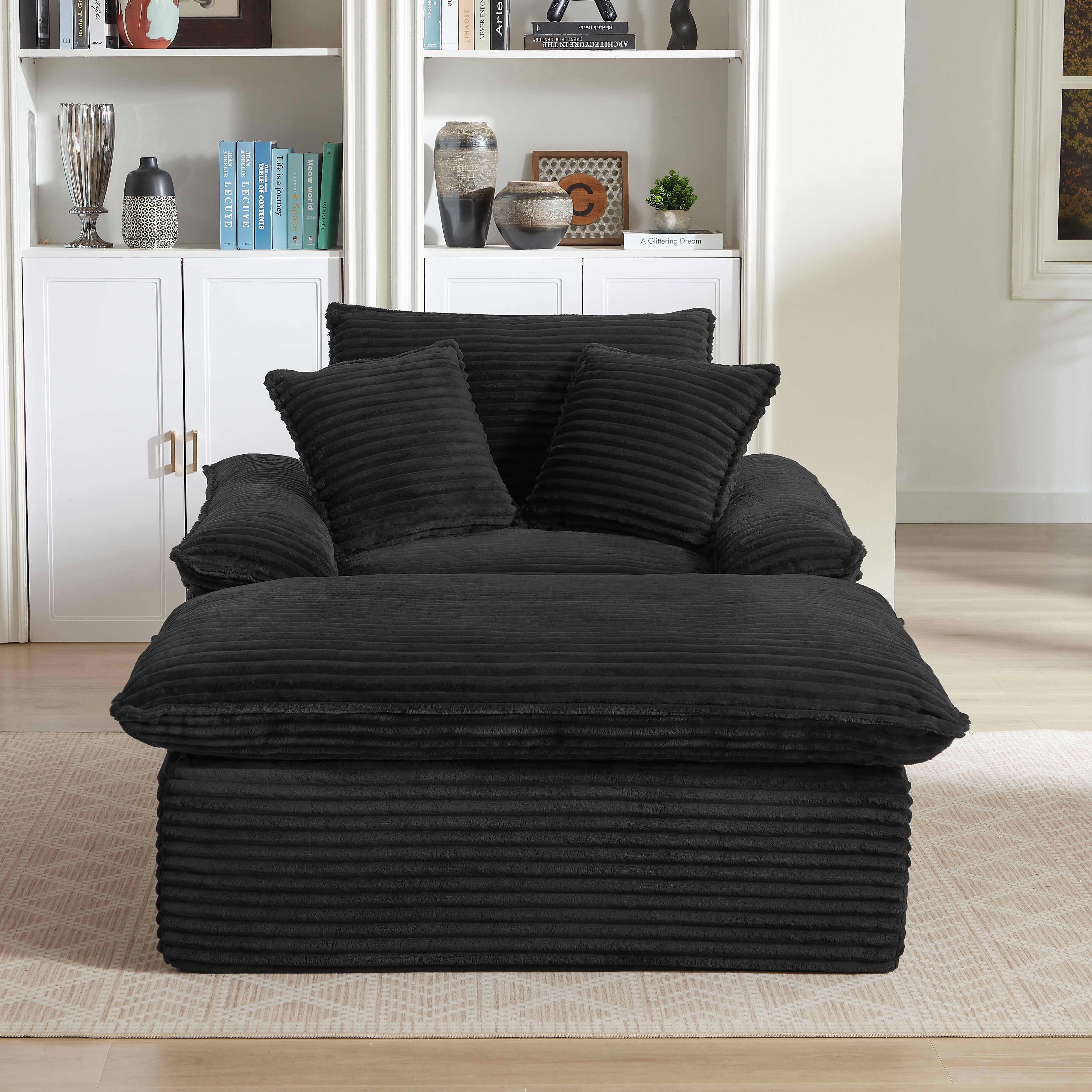 MAYEERTY Corduroy Modular Sofa, Oversized Single Chaise Lounge with Activity Footrest for Apartment, 52" Black