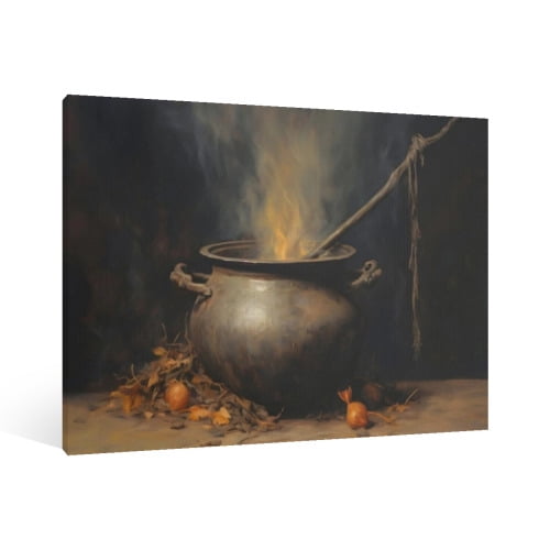 Vintage Halloween Witch's Fireplace Canvas Wall Art Painting, Retro Horror Creepy Dark Poster,Gothic Artwork Picture Print Decor, Spooky Ghost Wall Decor for Bar Living Room Bedroom Party Framed ﻿