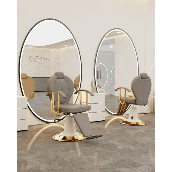 Baasha Reclining Salon Chair for Hair Stylist, All-Purpose Hair Chair with Heavy-Duty Hydraulic Pump, 360°Swivel Styling Chair, Hair Salon Chair with Removable Headrest, Weight Capacity 440 lbs - Gry