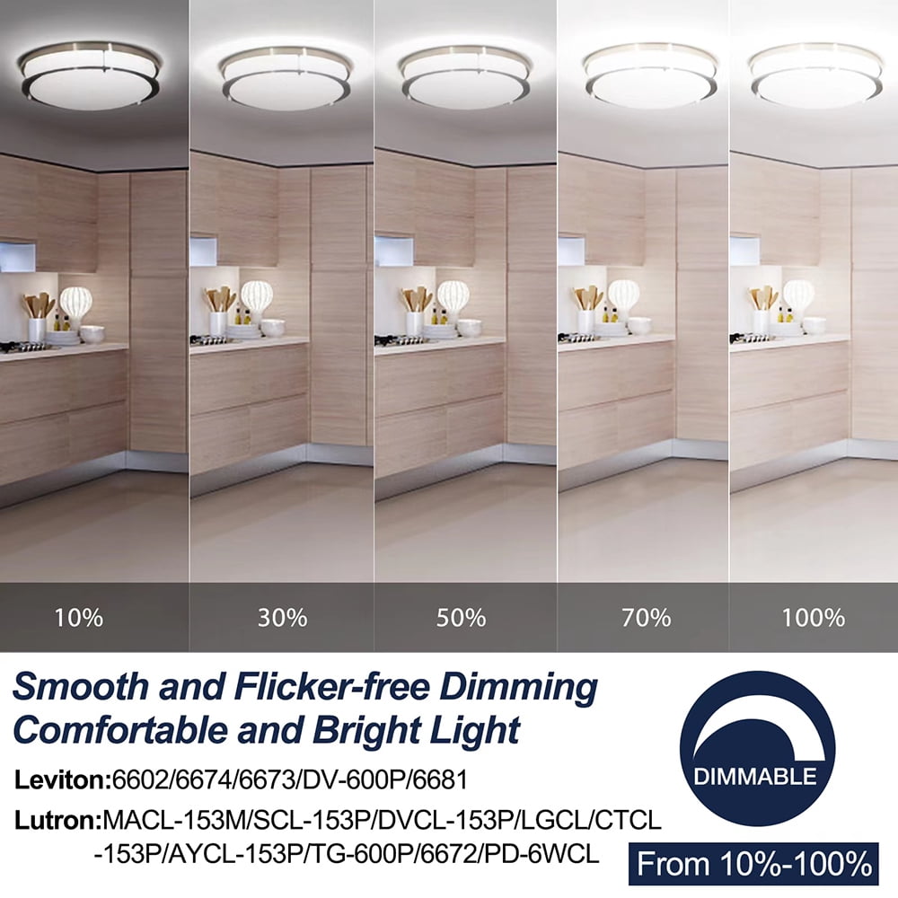 Energetic  12" LED Ceiling Light, Dimmable Modern Flush Mount, Brushed Nickel, 3CCT ENERGY STAR