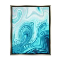 Stupell Industries Blue Abstract Ripples Abstract Painting Gray Floater Framed Art Print Wall Art, 17 x 21