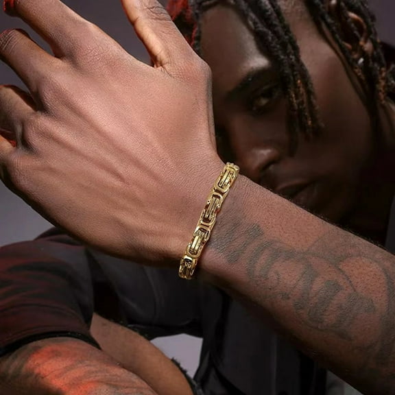 Punk Byzantine Link Chain Necklace Bracelet Set 6mm 14K Yellow Gold Chain For Men Women Vintage Party Jewelry